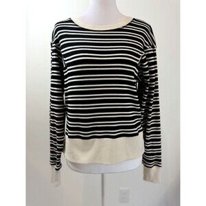 Maeve Anthropologie XS Striped Sweater Black Ivory Long Sleeve Knit Top